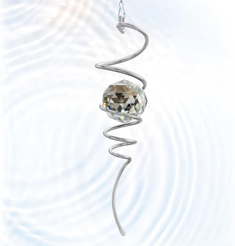 Eiryhope Gazing Ball Spiral Tail, Wind Spinners Stabilizer with Swivel Hook & Clear Crystal Ball, Hanging Suncatcher Decoration, Rainbow Maker Indoor Outdoor Ornaments Creative Decorative Gifts 13" - Image 1